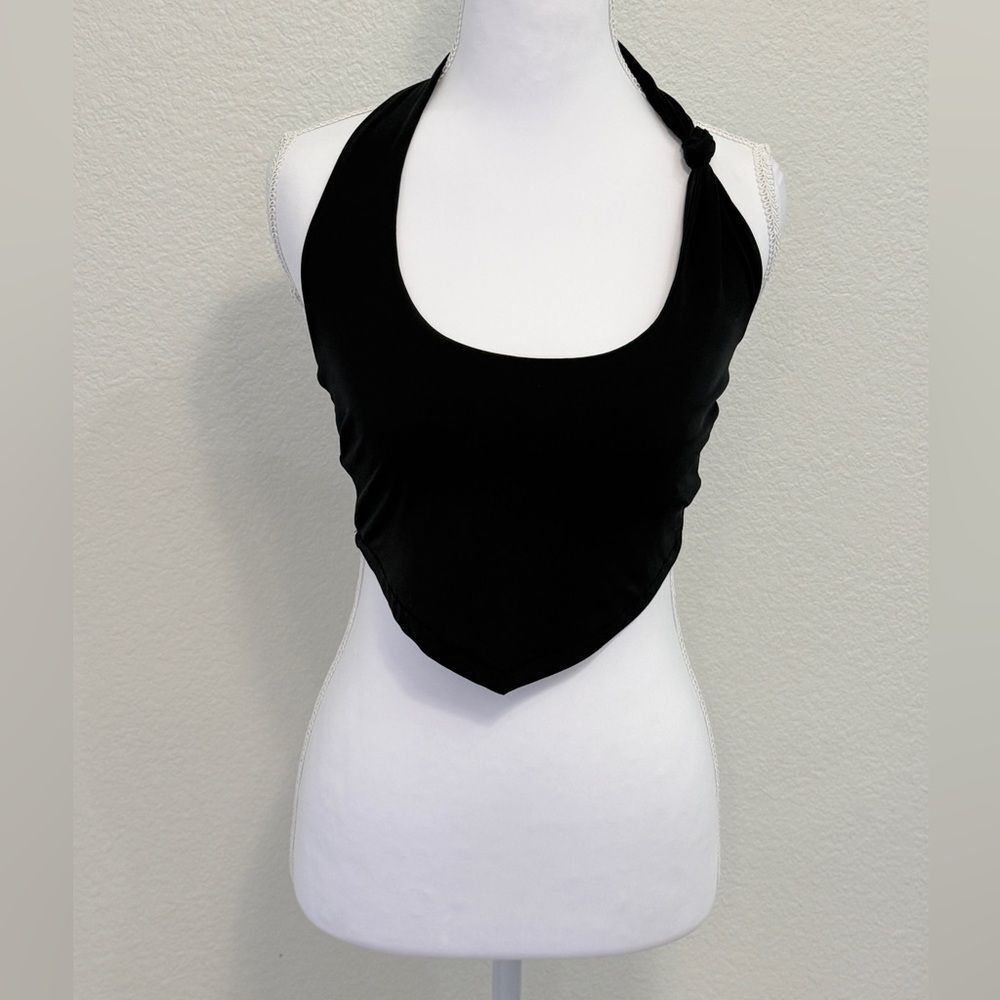 Urban Outfitters Black Halter Handkerchief Hem Crop Top Medium